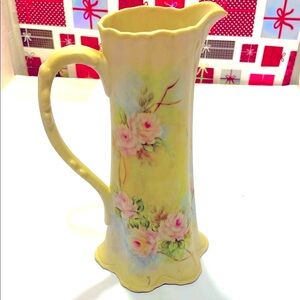Elegant Cream and Pink Ceramic Vase with Floral Art